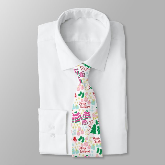 Bright Happy Christmas Pattern Tie (Tied)