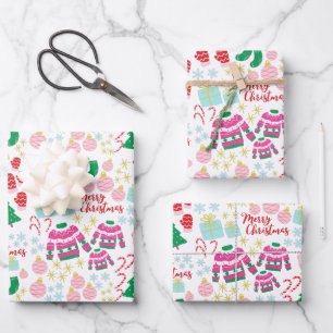 Bright Happy Christmas Pattern  Wrapping Paper Sheet