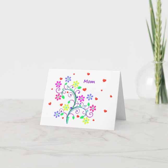 Bright Happy Easter Mum - Floral, Swirls, Hearts Holiday Card (Front)