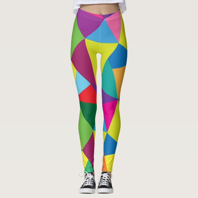 Bright Happy Geometric Abstract Leggings (Front)