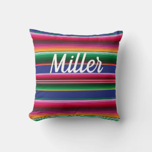 Bright Happy Mexican Serape Print Pillow Name