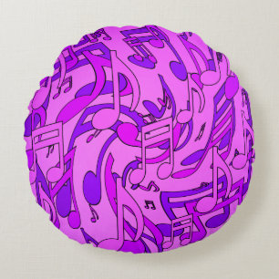 Bright Happy Purple Hues Dancing Music Notes Round Cushion