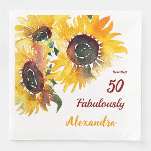 Bright Happy Sunflower Watercolor Fabulous 50 Napkin