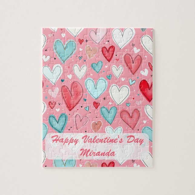 Bright Happy Valentine's Day Custom Heart Rainbow Jigsaw Puzzle (Vertical)