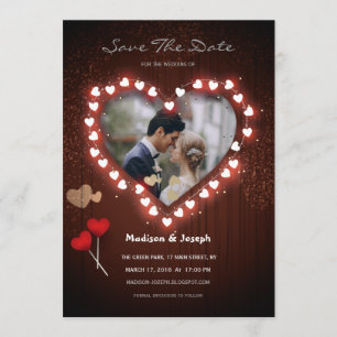 bright heart frame save the date invitation card