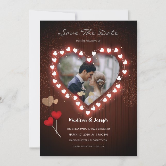 bright heart frame save the date invitation card (Front)