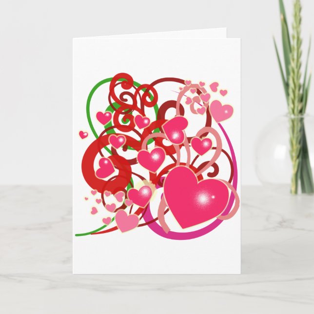 Bright Hearts and Scrolls for Lovers Card (Front)