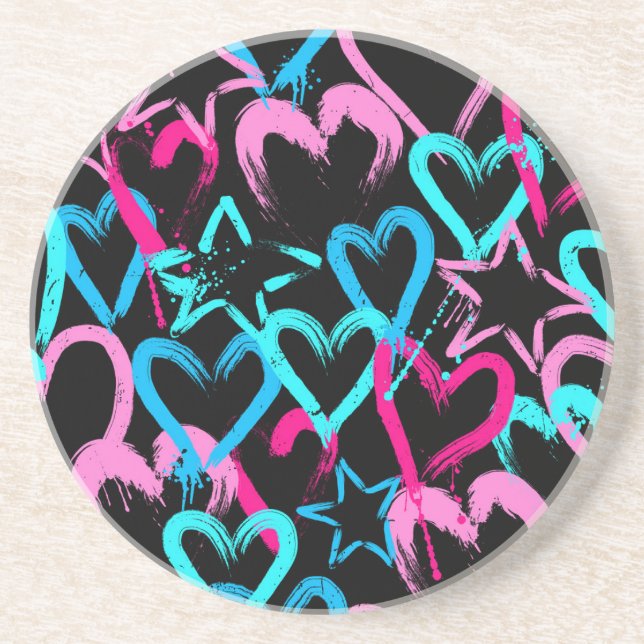 Bright hearts and stars, seamless pattern. coaster (Front)