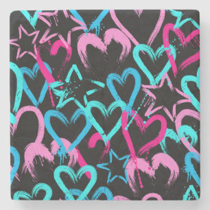 Bright hearts and stars, seamless pattern. stone coaster