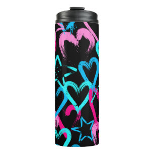 Bright hearts and stars, seamless pattern. thermal tumbler