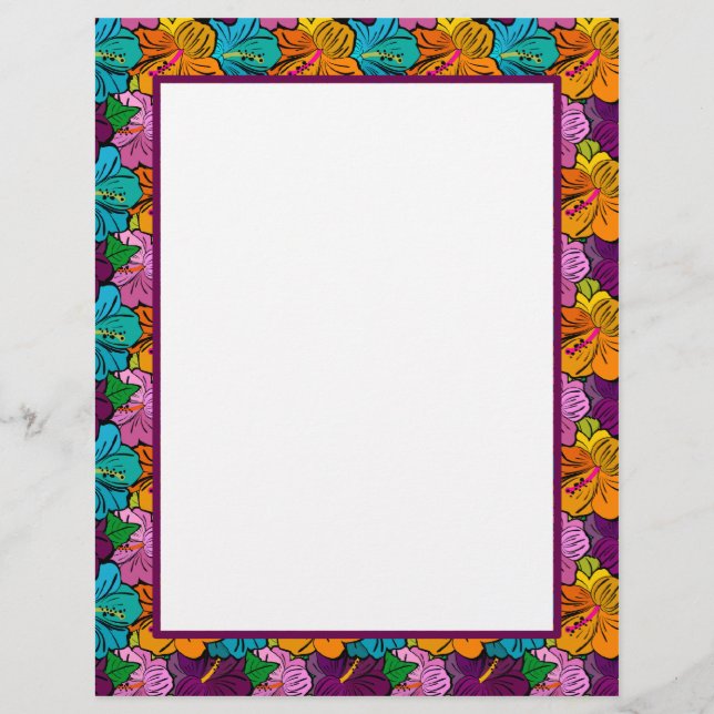 Bright Hibiscus Border Stationery (Front)