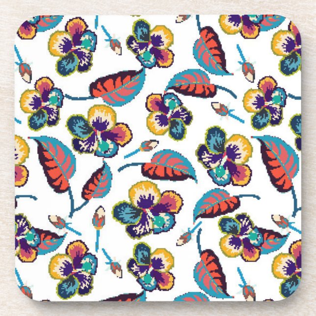 Bright Hibiscus Pattern Coaster (Front)