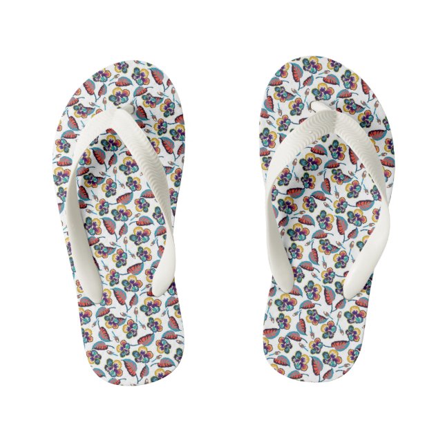 Bright Hibiscus Pattern Kid's Flip Flops (Footbed)