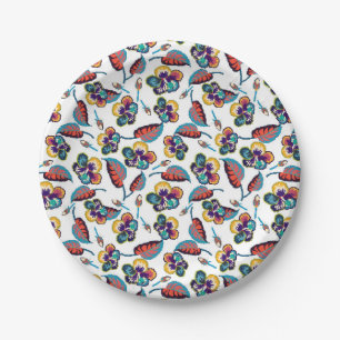 Bright Hibiscus Pattern Paper Plate