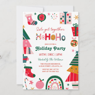 Bright Ho Ho Ho Christmas Party Invitation