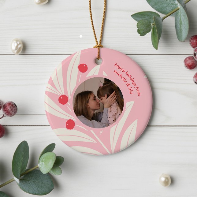 Bright Holiday Foliage Ceramic Tree Decoration (ceramic photo ornament with custom message)