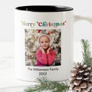 Bright Holiday Merry Christmas Stripes Photo Two-Tone Coffee Mug