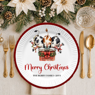 Bright Holiday quirky cow playful christmas paper Plate