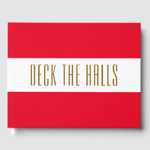 Bright Holiday Red White Stripes "DECK THE HALLS" Guest Book