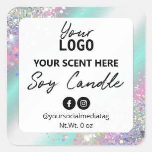 Bright Holographic Coloured Soy Candle Labels