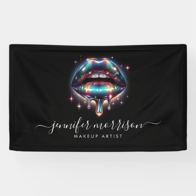Bright Holographic Lips Makeup Artist, Beauty Banner (Horizontal)