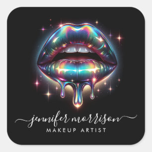 Bright Holographic Lips Makeup Artist, Beauty Square Sticker