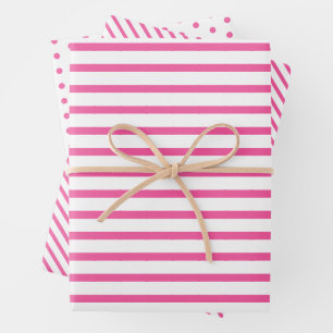 Bright Hot Easter Pink Stripes On Crisp White Wrapping Paper Sheet