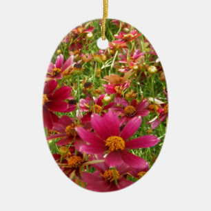 Bright Hot Pink and Yellow Daisy flowers Ceramic Tree Decoration