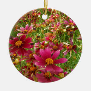 Bright Hot Pink and Yellow Daisy flowers Ceramic Tree Decoration