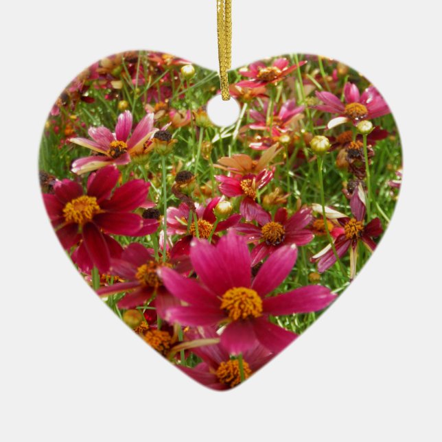 Bright Hot Pink and Yellow Daisy flowers Ceramic Tree Decoration (Front)