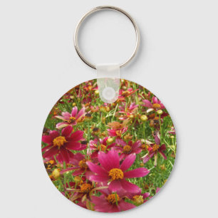 Bright Hot Pink and Yellow Daisy flowers Key Ring