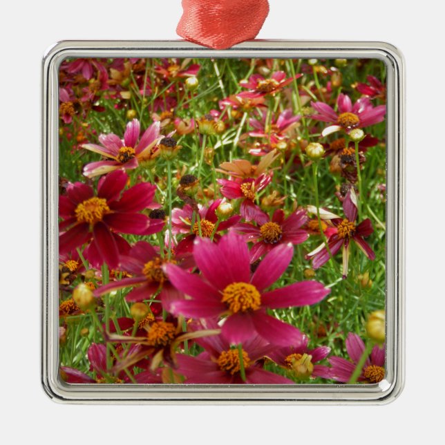 Bright Hot Pink and Yellow Daisy flowers Metal Tree Decoration (Front)