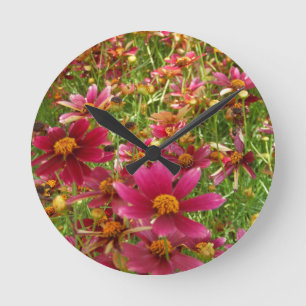 Bright Hot Pink and Yellow Daisy flowers Round Clock