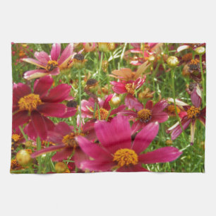 Bright Hot Pink and Yellow Daisy flowers Tea Towel