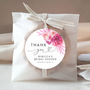 Bright Hot Pink Floral Bridal Shower Thank You  Classic Round Sticker