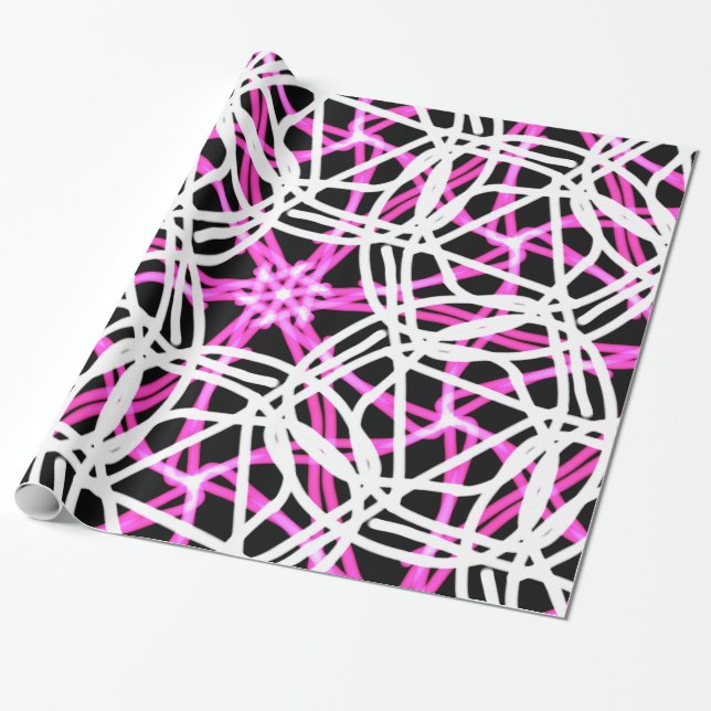 Bright, Hot Pink Kalieidoscope Pattern Wrapping Paper (Unrolled)