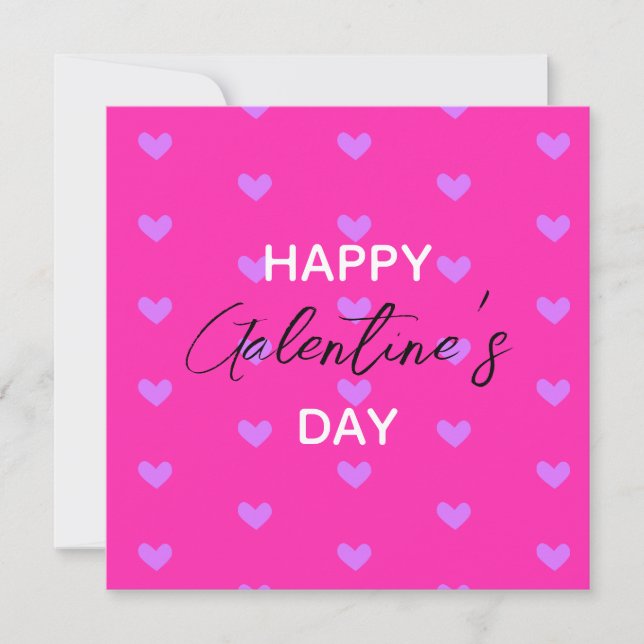 Bright Hot Pink Lavender Hearts Happy Galentines Holiday Card (Front)
