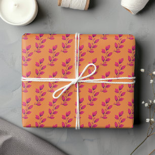 Bright Hot Pink & Orange Watercolor Botanical Wrapping Paper Sheet