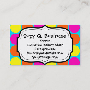 Bright Hot Pink Orange Yellow Polka Dots Pattern Business Card