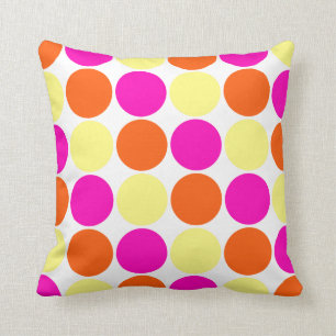 Bright Hot Pink Orange Yellow Polka Dots Pattern Cushion