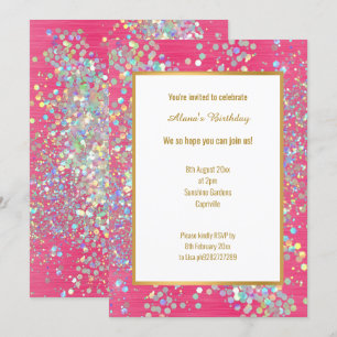 BRIGHT HOT PINK TEXTURED HOLOGRAPHIC SPOT INVITATION