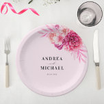 Bright Hot Pink Watercolor Floral Summer Wedding   Paper Plate<br><div class="desc">These elegant paper plates,  featuring hot pink floral and custom text would make a great addition to your wedding celebration. Easily add your own details by clicking on the "personalise" option.</div>