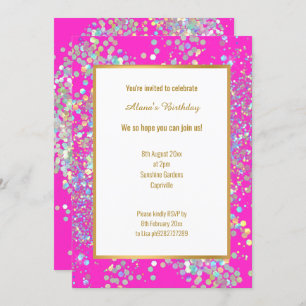 BRIGHT HOT PINK WHITE HOLOGRAPHIC SPOT  INVITATION
