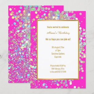BRIGHT HOT PINK WHITE HOLOGRAPHIC SPOT  INVITATION