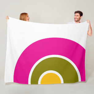 Bright Hot Pink Yellow Olive White Geometric Art Fleece Blanket