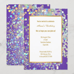 BRIGHT HOT PURPLE HOLOGRAPHIC SPOT INVITATION
