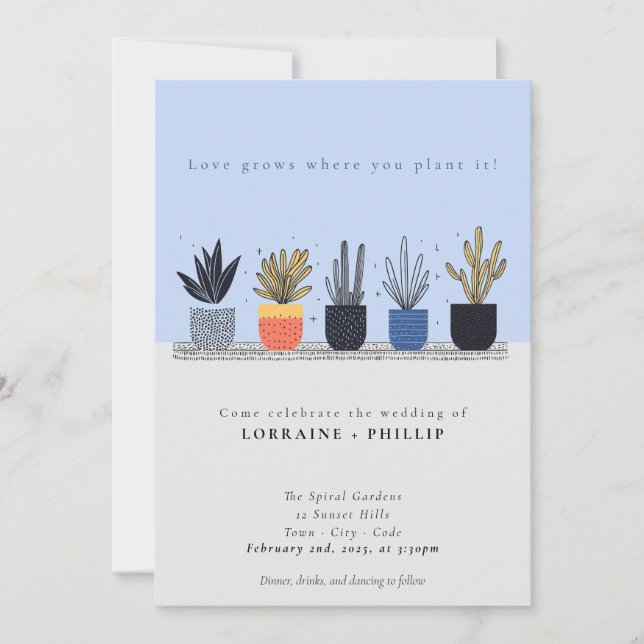 Bright house plant lover wedding invitation (Front)