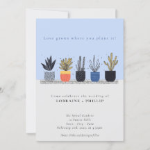 Bright house plant lover wedding invitation
