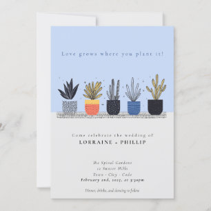 Bright house plant lover wedding invitation
