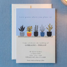 Bright house plant lover wedding invitation